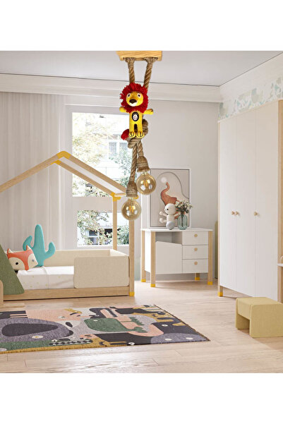 NzrWood Dekoratif Ahşap Rozanslı 2'li Jut Halatlı Çocuk Odası Avize