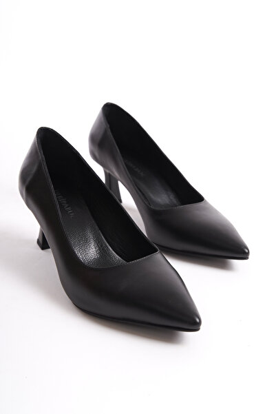 Deripabuc Hakiki Deri Siyah Kadın Deri Topuklu Ayakkabı TRC-92280