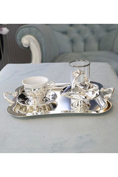 Bakır Concept Cup Set - Silver Plated, Embossed Corner Model