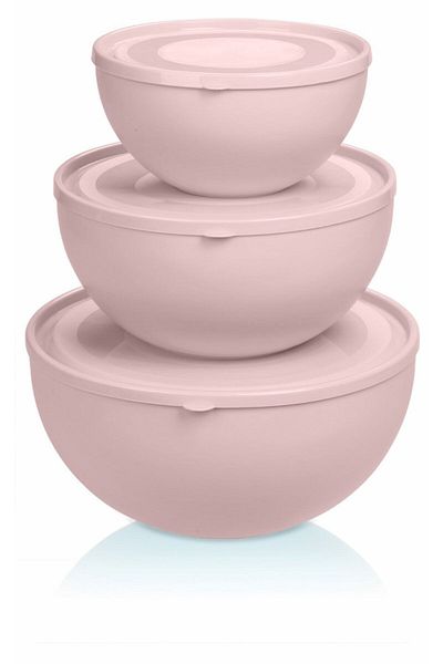 Melkan Home Round Bowl with Lid Set of 3 Powder Color (0.6l + 2.5l + 4l)