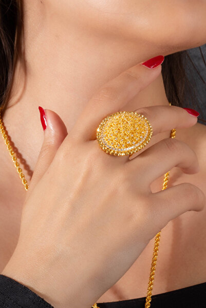 MÜCEVHER SARAYI 22 Ayar Altın Yadigar Beyaz Oval Yüzük