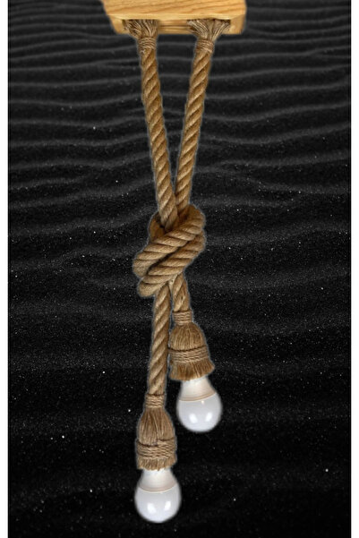 NzrWood Dekoratif 2 li Jut Halatlı Ahşap Avize