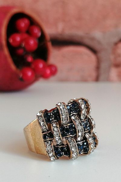 Esra Pamir Diamond Mounted Half Round Zircon Stone Ring