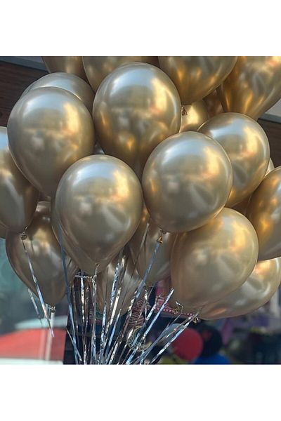PATİKA PARTİEVİ 10 Pieces Chrome Gold Balloon - 12 Inch Mirror Detailed Birthday Balloon