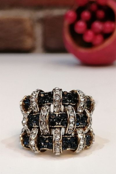 Esra Pamir Diamond Mounted Half Round Zircon Stone Ring