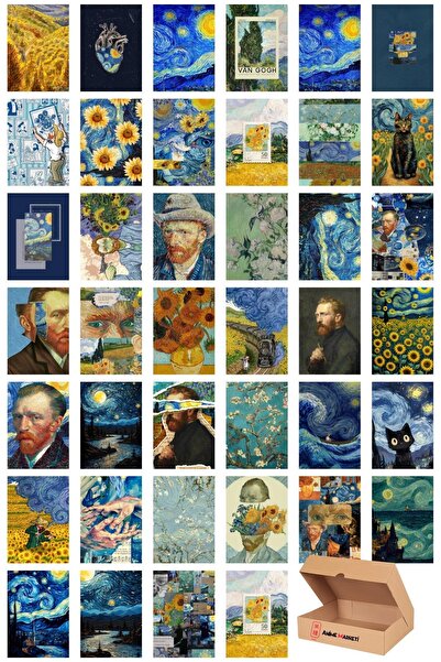 Anime Marketi Van Gogh Duvar Poster Seti - Vincent van Gogh Temalı Poster Seti - 40 Adet Poster - Yapışkanlı Kalit