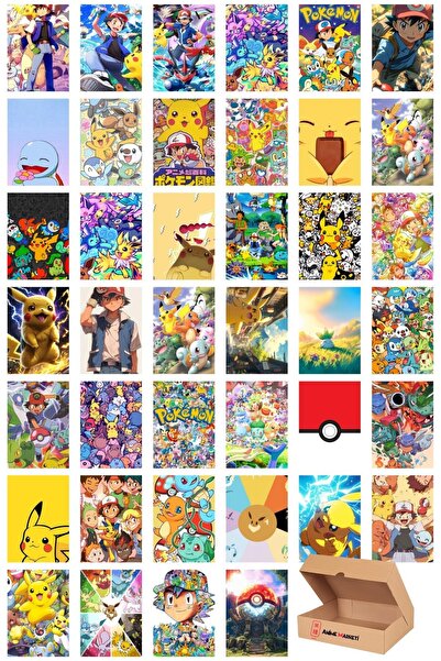 Anime Marketi Pokemon Duvar Poster Seti - Pikachu Temalı Poster Seti - 40 Ade...