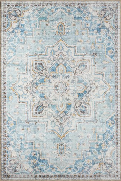 Rugs Modern Halı Traditional Themed Geometric Ice Blue Decorative Rug and Was...