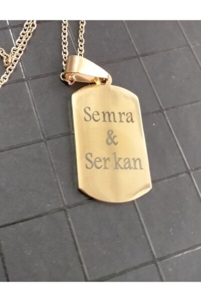 mrchediyesepeti Çelik Kolye Asimetrik Kesim Kişiye Özel İsim Yazılı