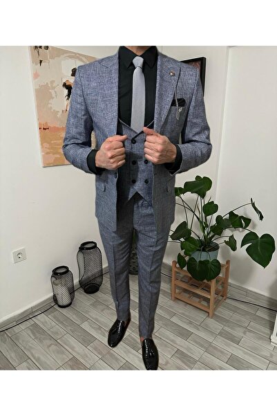 MISTER MR.PAPYON FASHION Erkek Yelekli Dar Kesim Takım Elbise 48 Beden Gri