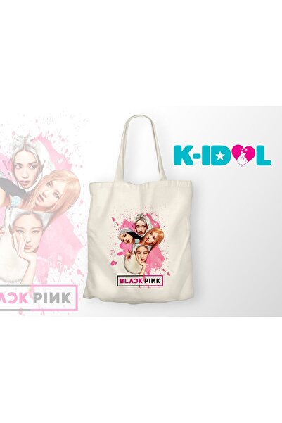 KİDOL Blackpink Siluet Pembe Damla Lekeli Bez Çanta
