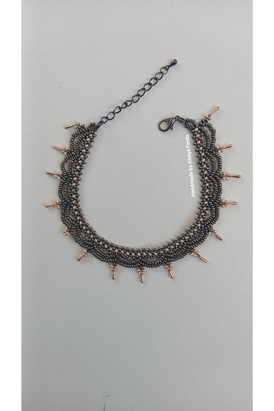 Atolye Ferda Bohemian Metallic Colorful Sand Bead Knitted Anklet