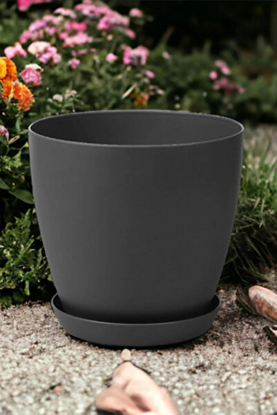 Melkan Home Dekoratif Begonya Saksı 12 Litre Siyah Modern Begonya Yuvarlak Sa...