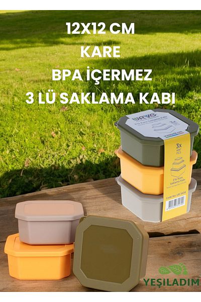 Yeşil Adım 10X13 cm Square Bpa Free 3-Piece Storage Container