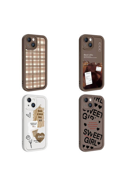 m.tk moveteck İphone 14 Kılıf Yumuşak Renkli Lansman Silikon Coffe Desenli 3d Çıkıntılı Kenarlı Korumalı