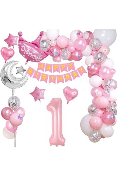 DÜVENCİ TİCARET Çıtıpıtıstore Pembe 1 Yaş Doğum Günü Balon Seti