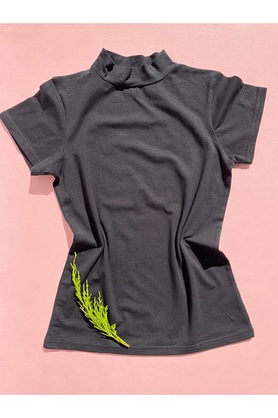 LEYNA BUTİK Turtleneck Cotton Lycra Women's Athlete - Black and White 2 Pieces Body