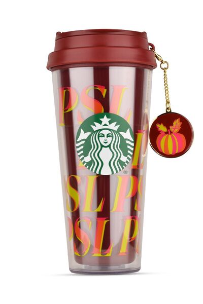 Starbucks Psl Desenli Aksesuarlı Bordo Renkli Plastik Termos 473ml