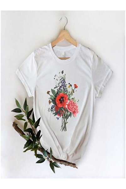 CLASSY.MODA تي شيرت نسائي من جيرسي واحد - تي شيرت أبيض مطبوع كبير الحجم بياقة...