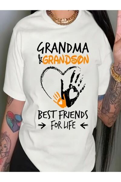 CLASSY.MODA تي شيرت نسائي من جيرسي واحد - تي شيرت أبيض مطبوع كبير الحجم بياقة...