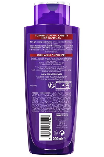 ELSEVE L'Oréal Paris Elseve Turunculaşma Karşıtı Mor Şampuan 200Ml