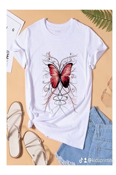 CLASSY.MODA تي شيرت نسائي من جيرسي واحد - تي شيرت أبيض مطبوع كبير الحجم بياقة...