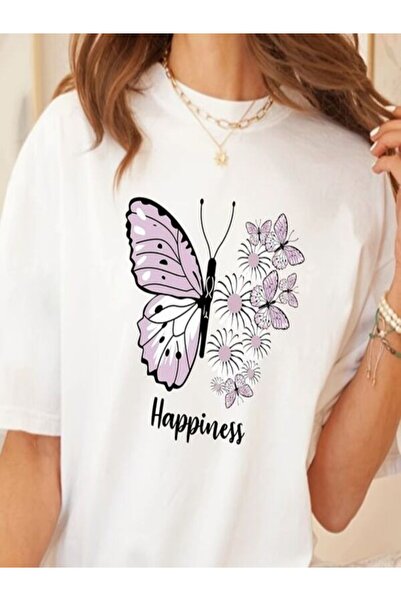 CLASSY.MODA Γυναικείο T-Shirt Single Jersey - Λευκό εμπριμέ μπλουζάκι με κοντό μανίκι με λαιμόκοψη