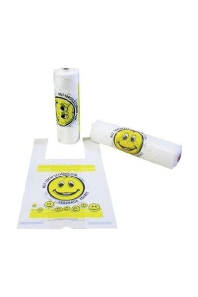 Kalbi Ticaret Rulo Poşet Büyük Boy Gülenyüz Baskılı Poşet Hışır Atlet Poşet Market Manav Poşeti Beyaz Poşet