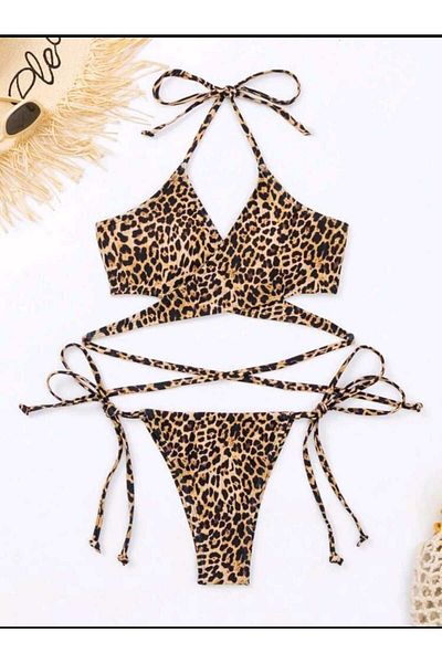 ŞAHPERA BUTİK Σετ μπικίνι με σχέδιο Leopard