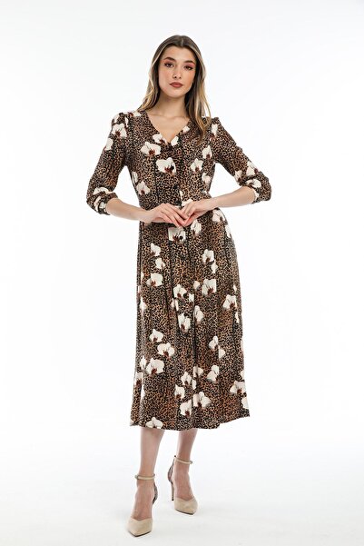 Pitti Women's Brown Floral Leopard Dress