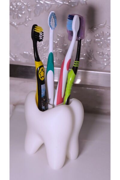 CESCRAFT فرشاة أسنان بيضاء على شكل أسنان وصندوق معجون أسنان