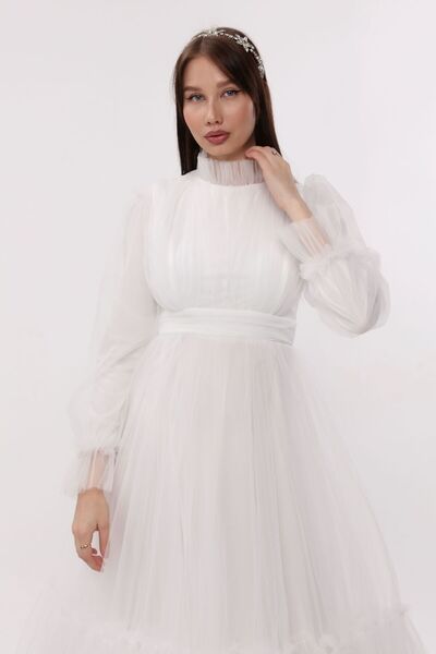 Asees Βραδινό φόρεμα Hijab Dream Tulle Gathered Λεπτομερές βραδινό φόρεμα