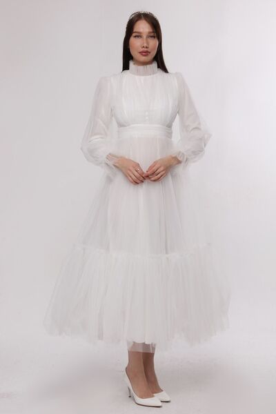 Asees Βραδινό φόρεμα Hijab Dream Tulle Gathered Λεπτομερές βραδινό φόρεμα