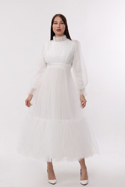 Asees Βραδινό φόρεμα Hijab Dream Tulle Gathered Λεπτομερές βραδινό φόρεμα