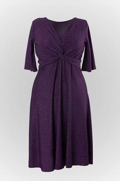 SUBU TASARIM Glittery Gathered Evening Dress Purple MDV336