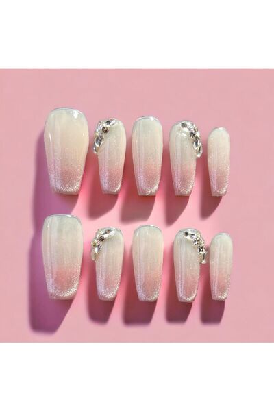 Pink Sparkle (XS BEDEN) 10'lu El Yapımı Takma Tırnak Seti