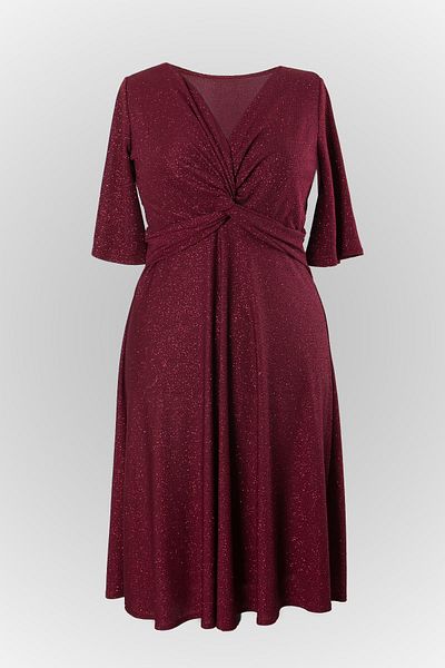 SUBU TASARIM Glittery Gathered Evening Dress Plum MDV336