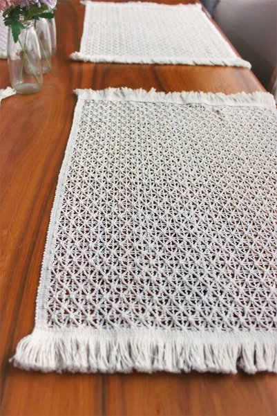 nonamino Lace Knitted Cotton Runner Placemat Pad Set 35x45 4 Pieces