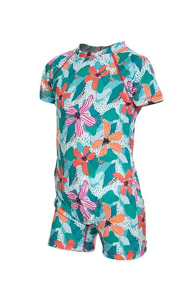 pistyle Girl's Floral Pattern +40 Factor Sun Uv Dried.Italian Fabric Super Quality Tie-dye Jumpsuit Swimsuit