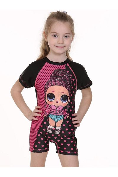 pistyle Girl +40 Factor Sun Uv Dried.Italian Fabric Super Quality Pink Black Jumpsuit Swimsuit