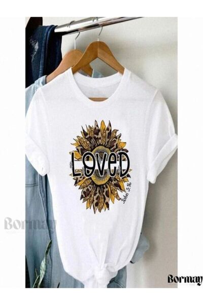 CLASSY.MODA Single Jersey T-Shirt Women - White Printed Oversize Crew Neck Short Sleeve T-Shirt