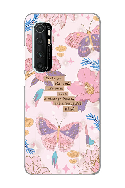 SUPER FRAME Xiaomi Mi Note 10 LITE Uyumlu Kelebek ve Çiçek Tasarımlı Şeffaf T...