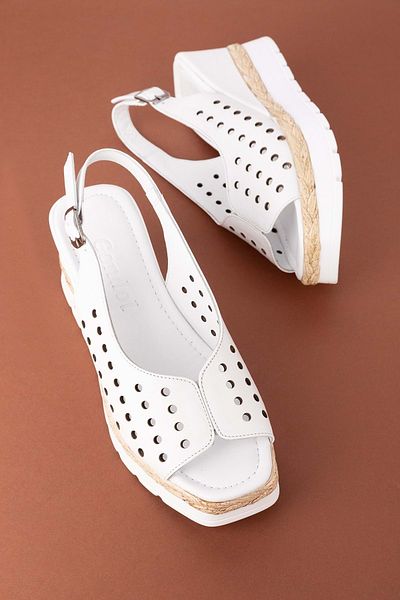 Gondol Women's Genuine Leather Wedge Heeled Comfortable Daily Sandals Tlh.502