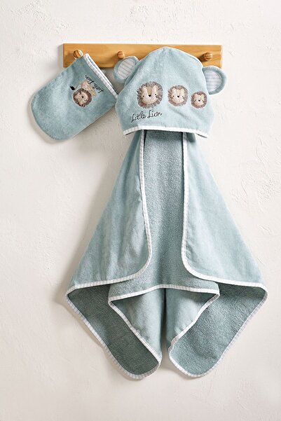 Next Baby Cotton Blue Lion Hooded Baby Bath Towel