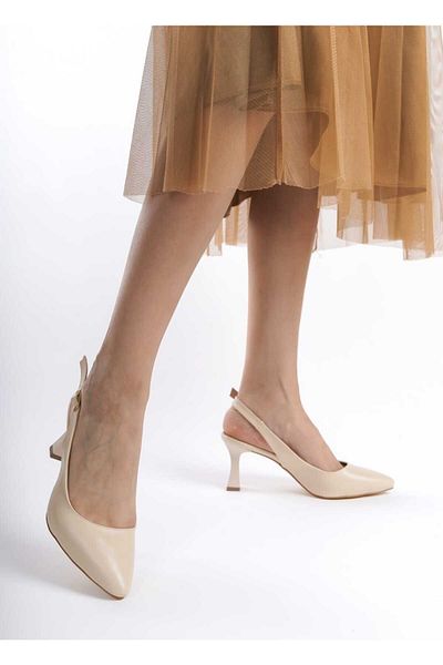 JVC High Stiletto Beige Women's Open Back Shoes