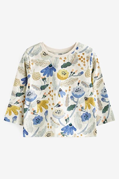 Next Baby Cotton Green Blue Floral Long Sleeve Thisrt Set of 4
