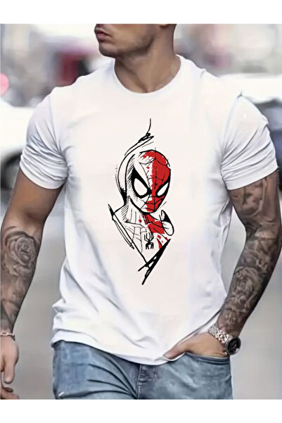 CLASSY.MODA تي شيرت جيرسي واحد للرجال - تي شيرت أبيض مطبوع كبير الحجم بياقة د...