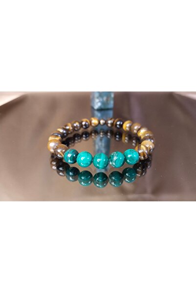 kuartz Erkek Doğal Taş Sertifikalı Bileklik. Malahit, Kaplan Gözü, Lav Taşı, Onix Deri Bileklik