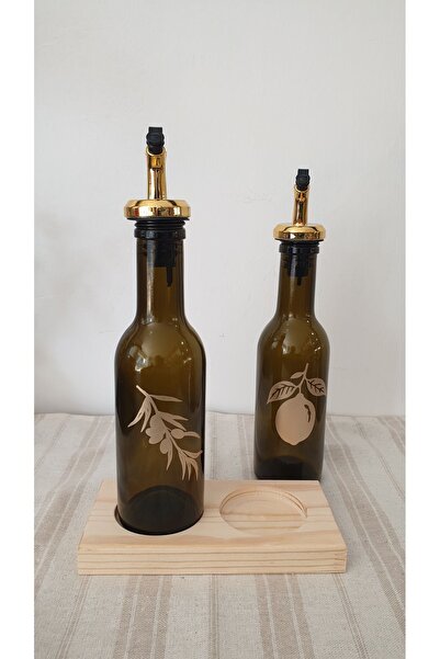 PITRAK 200Ml Special Design - Olive Oil and Lemon Oil Pot Set with Wooden Stand