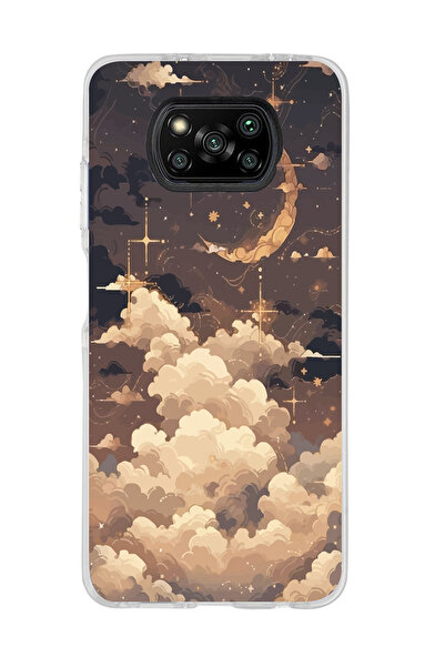 SUPER FRAME Poco X3 PRO / X3 NFC Uyumlu Bulutlar Tasarımlı Şeffaf Telefon Kılıfı
